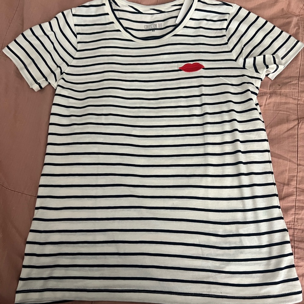 J-Crew Striped T-Shirt with Red Lip Detail